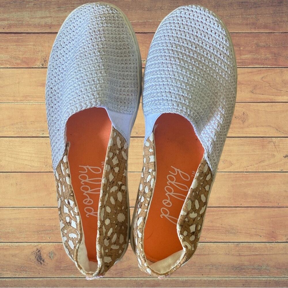 Poppy white knit crochet slip ons